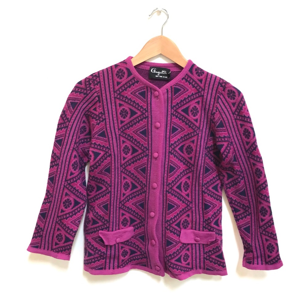 Vintage Angelli Knitting Mills Cardigan Wool Sweater (Sm)